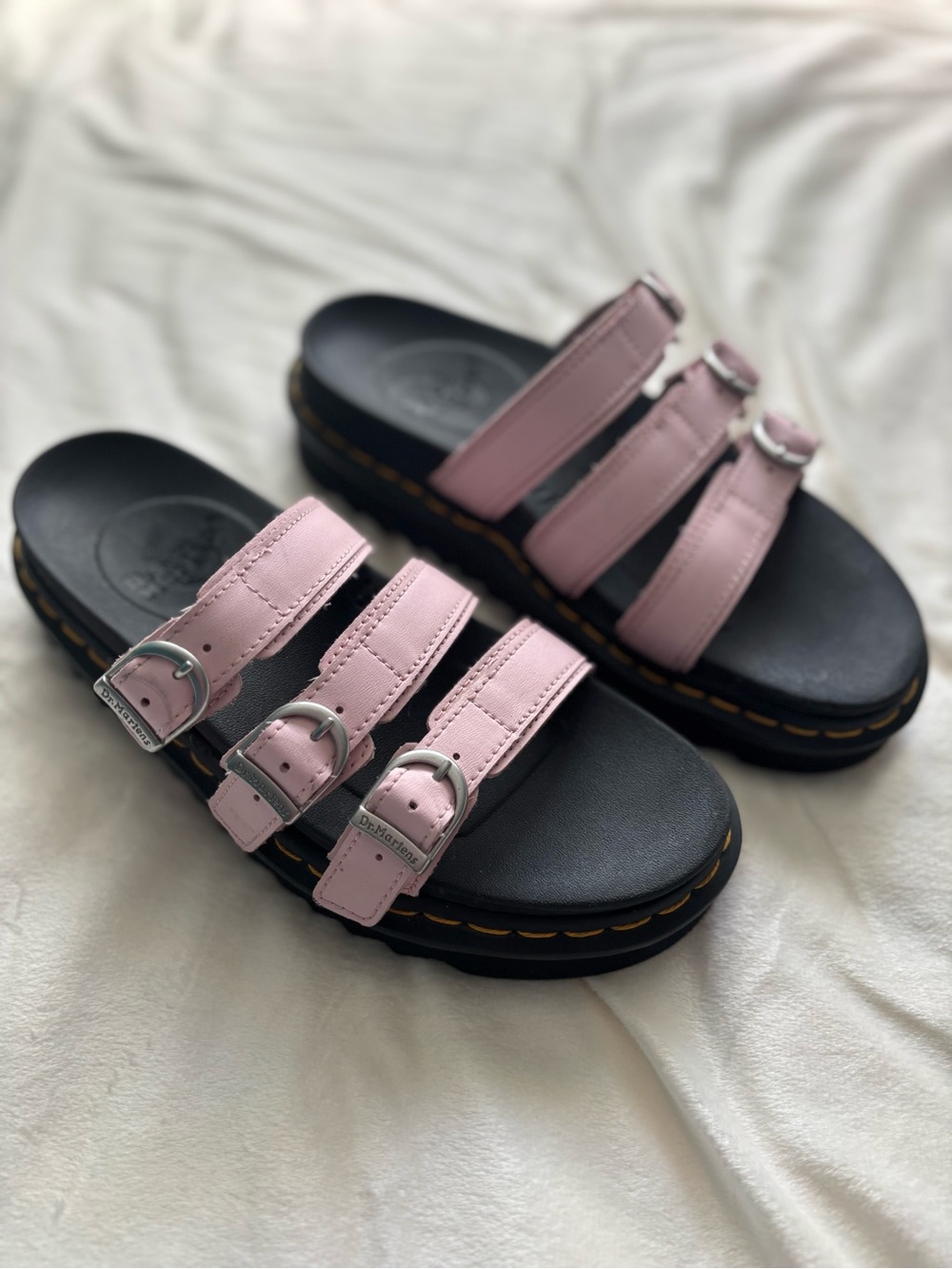 Dr. Martens Pink Triple-Strap Buckle Slides